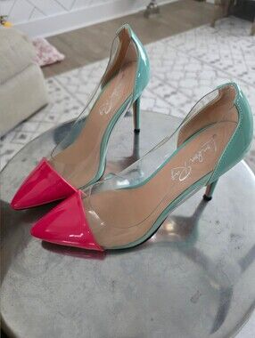 NEW Pointed-Toe Turq, Clear and Hot Pink Heels
